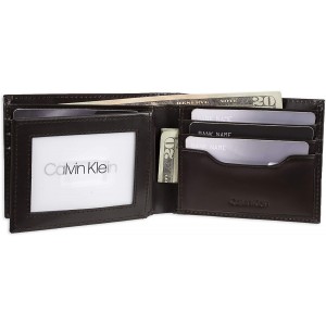 [熱門之選] Calvin Klein Men's RFID Blocking Leather Bifold Wallet- Brown